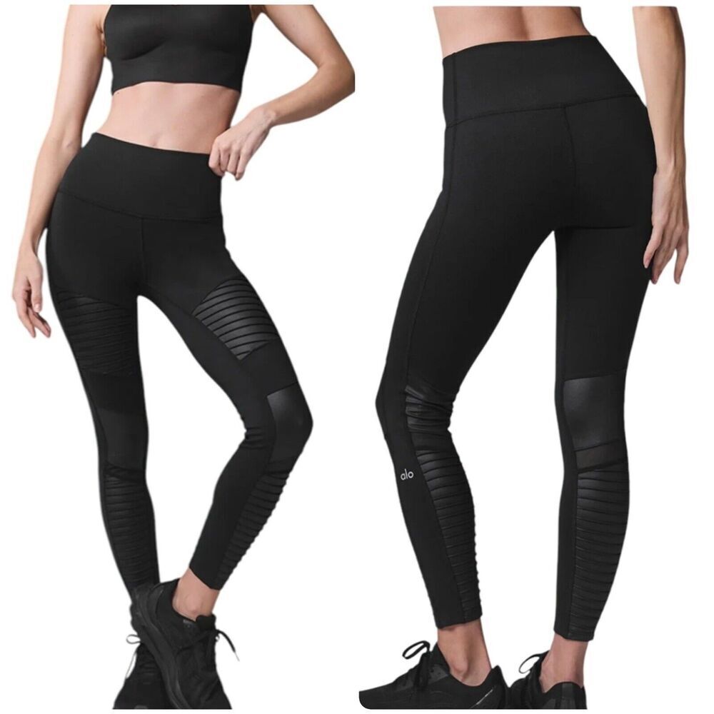 ALO YOGA 7/8 High Waist Black Moto Crop Leggings Size XS
